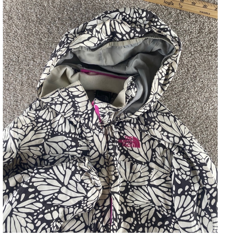 The North Face Girls L HyVent Rain Jacket Black White Butterfly Print 14/16